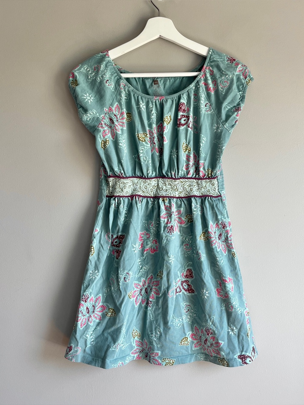 Tea Collection girls dress 10 short sleeve cotton floral Bali safari green